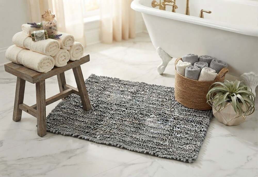 Chenille Pebble Bath Mat 21x32 Gray Shag Non-Slip